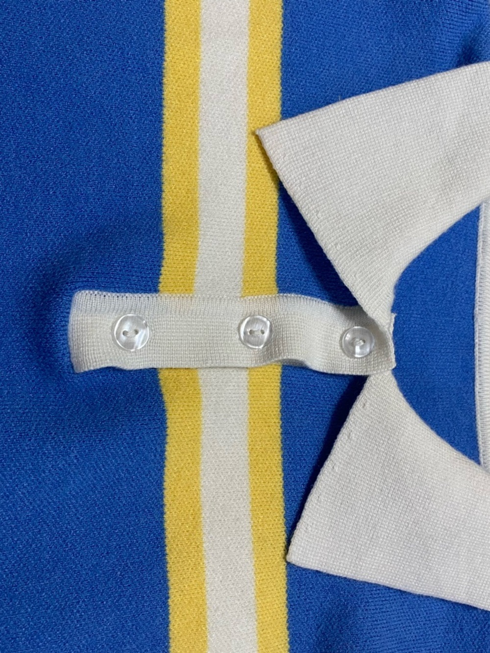 Woman’s Striped Crop Polo Top in Blue & Yellow SZ Medium - Picture 5 of 8